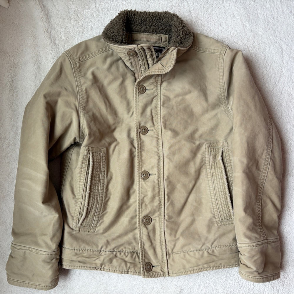 Abercrombie & Fitch Khaki Adirondack Jacket with Sherpa Collar Men Size Small